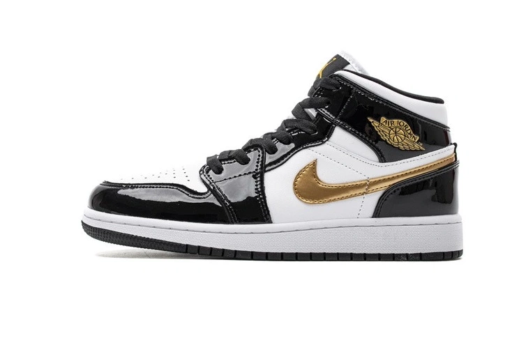 1 Black Gold  Mid Jordan Patent  White 852542-007 0410